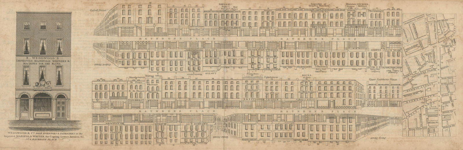 Tallis London Street View #64 Rathbone Place 1839 old antique map plan chart