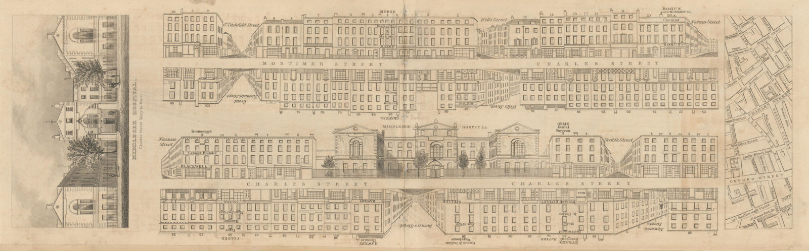 Associate Product Tallis London Street View #65 Charles Street (now Mortimer Street) 1839 map