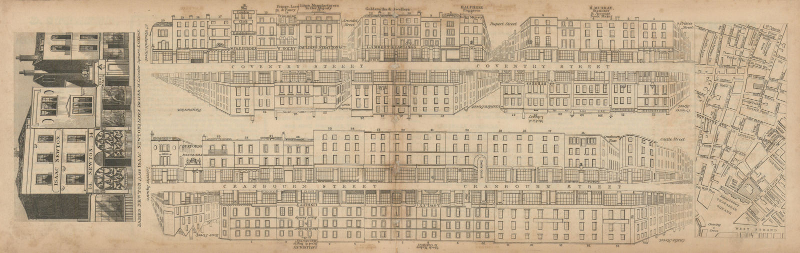 Tallis London Street View #66 Coventry Street & Cranbourn Street 1839 old map