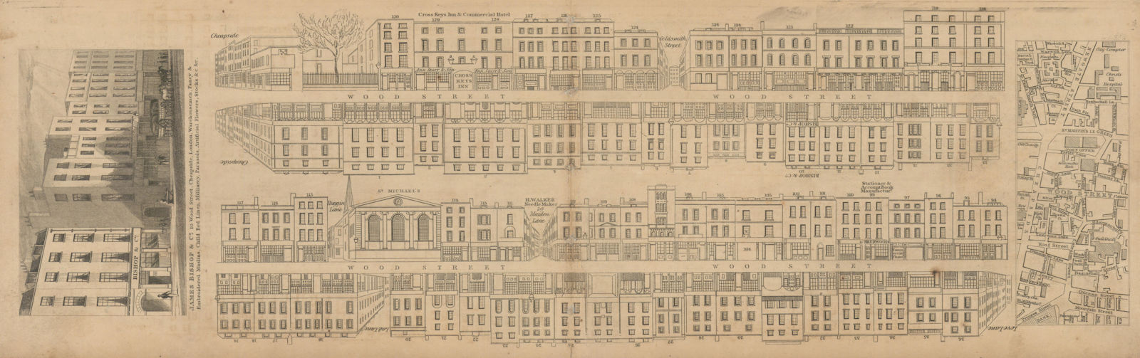 Tallis London Street View #68 Wood Street 1839 old antique map plan chart