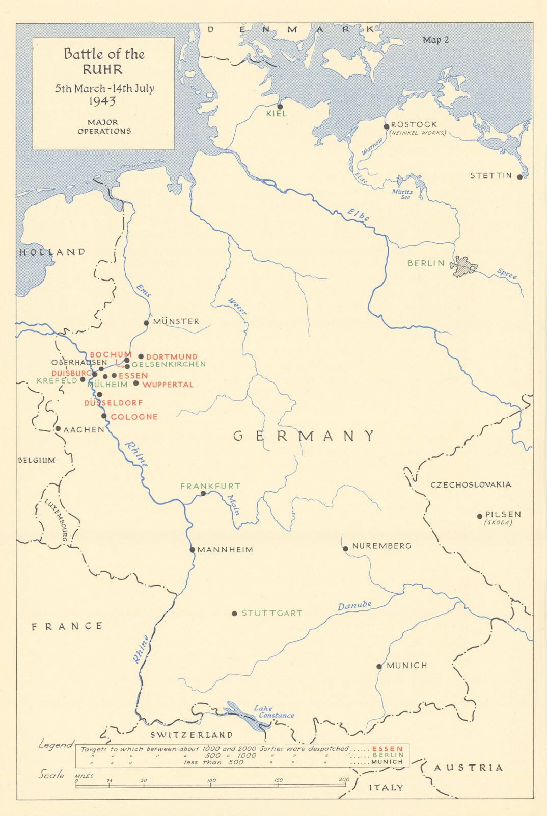 Associate Product Battle of the Ruhr March-July 1943. Bombing Campaign World War Two 1961 map