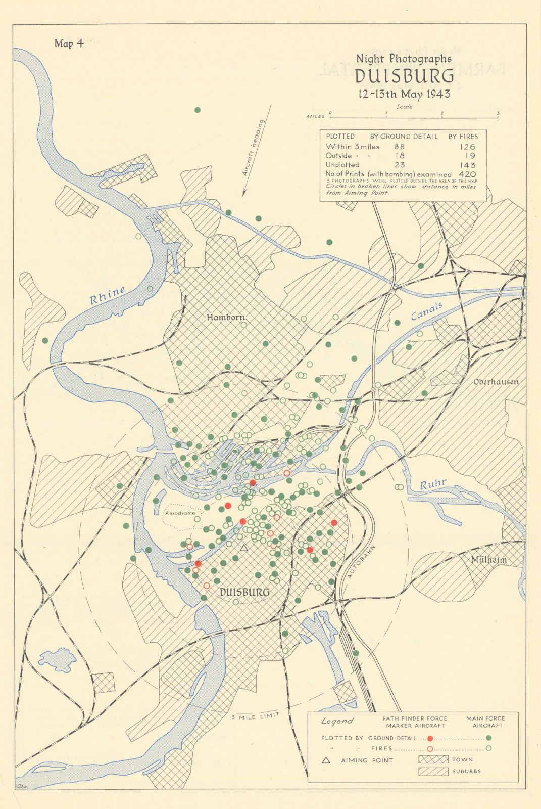 Associate Product Duisburg 12-13th May 1943 RAF bombing impact assessment. World War Two 1961 map