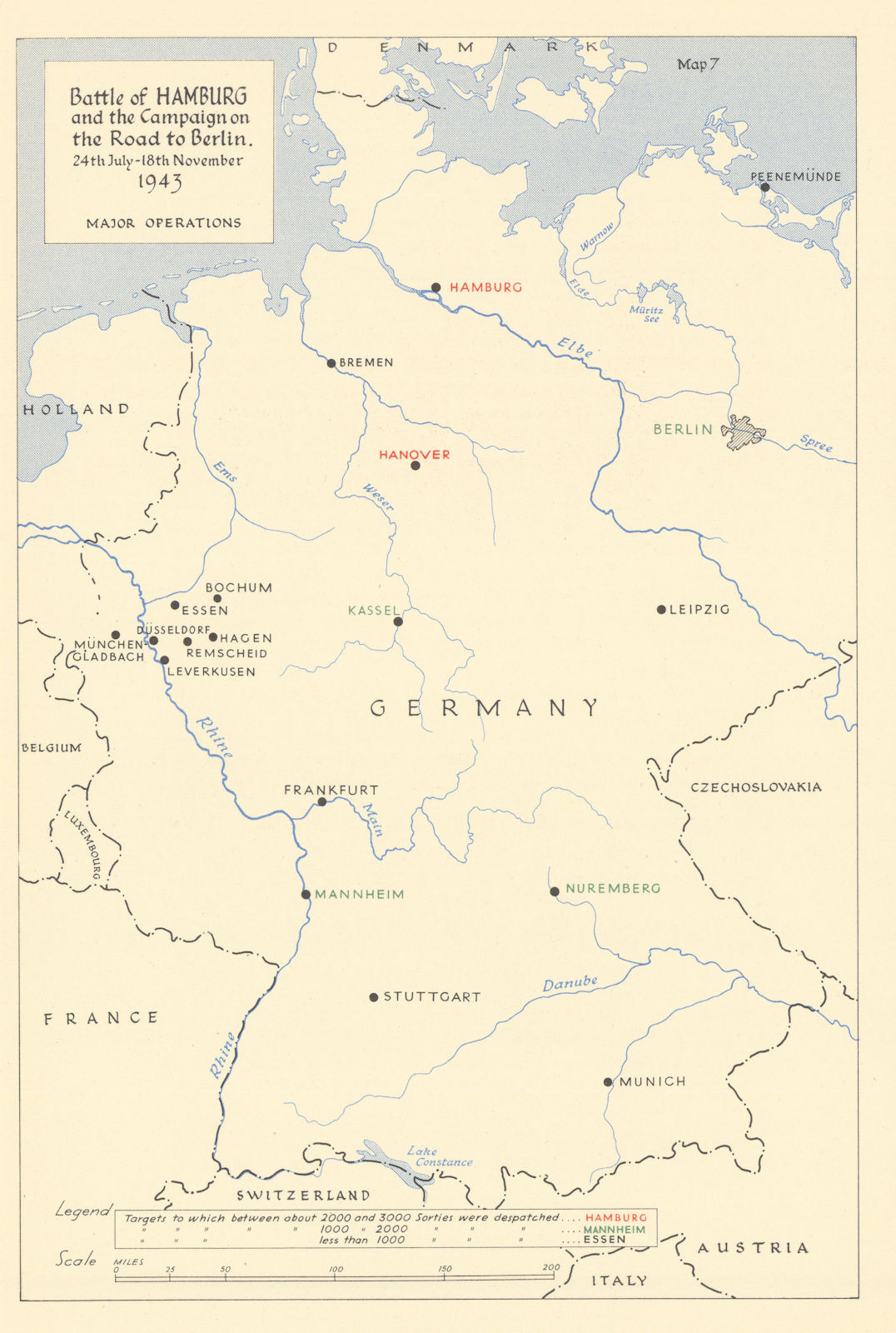 Associate Product RAF Bombing of Hamburg July-November 1943. World War Two 1961 old vintage map