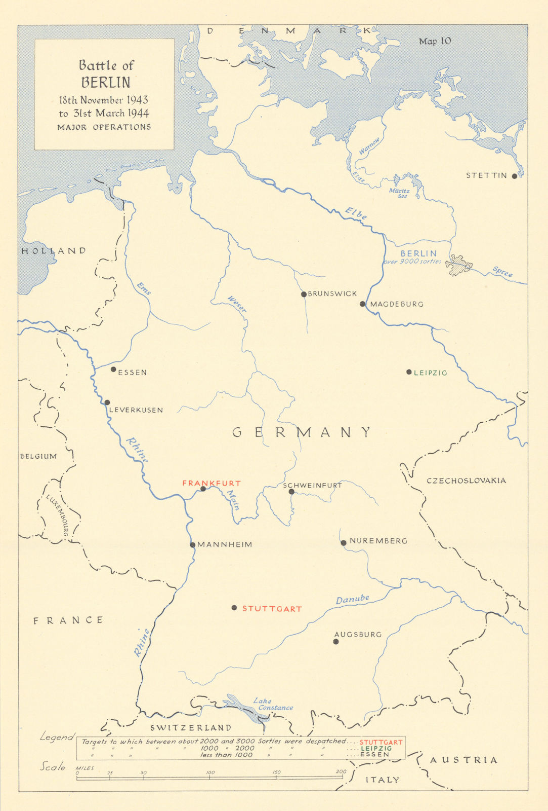 Associate Product Battle of Berlin RAF Bombing Campaign Nov 1943-March 1944 World War Two 1961 map