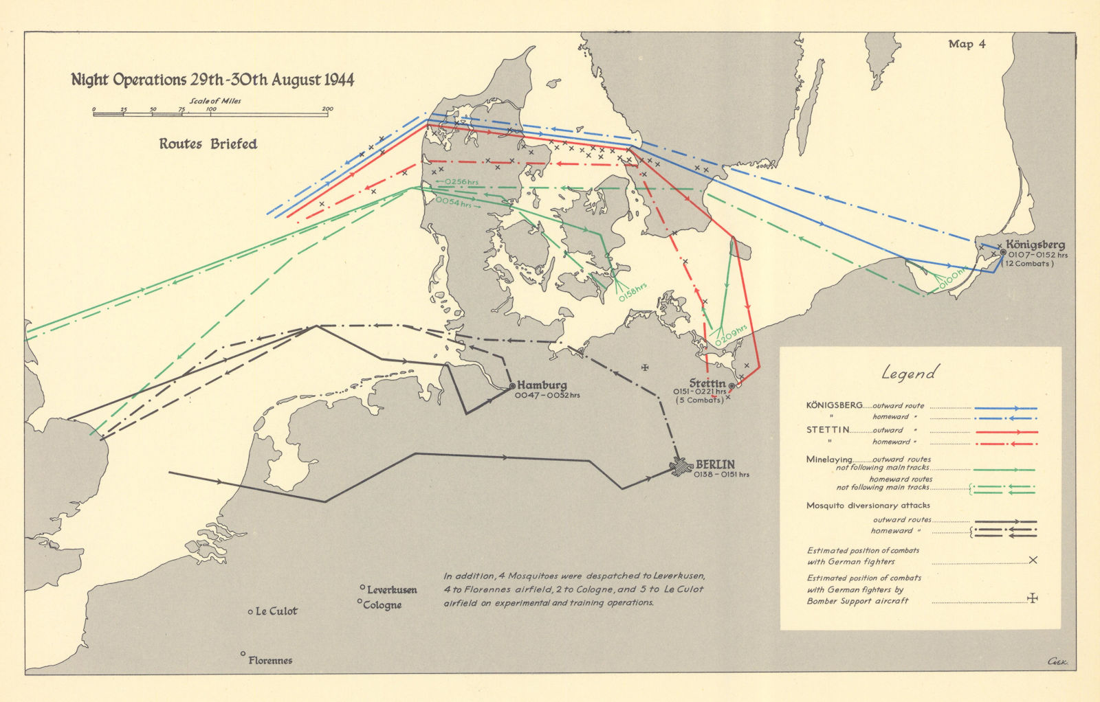 Associate Product RAF Bomber night operations 29-30 August 1944. Routes briefed. WW2 1961 map