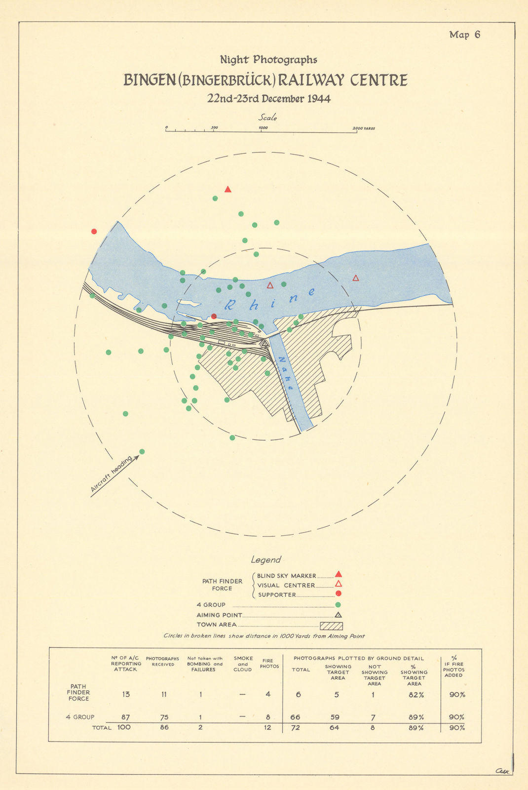 Associate Product Bingen/Bingerbrück Rail Centre 22-23 Dec 1944 bombing impact assessment 1961 map