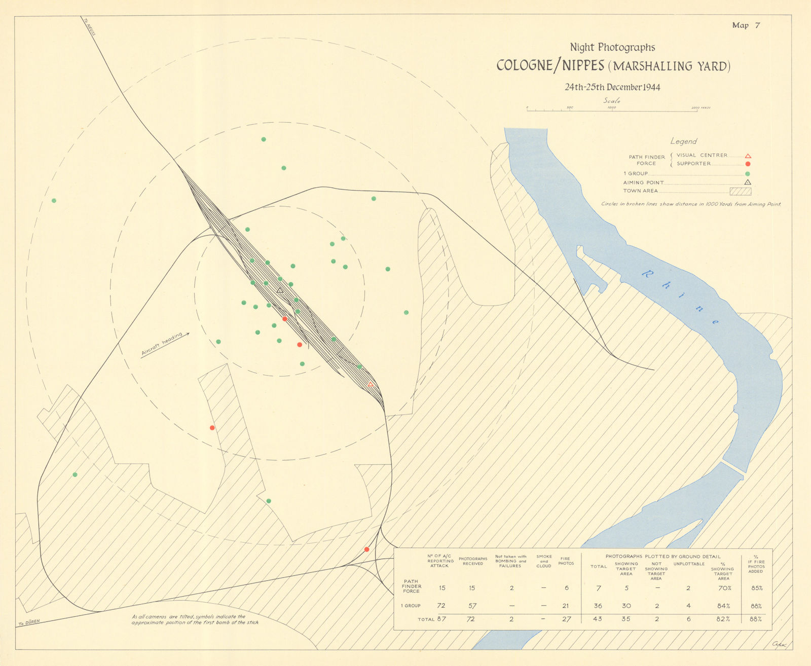 Cologne/Nippes rail yard 24-25 Dec 1944 bombing impact assessment 1961 old map