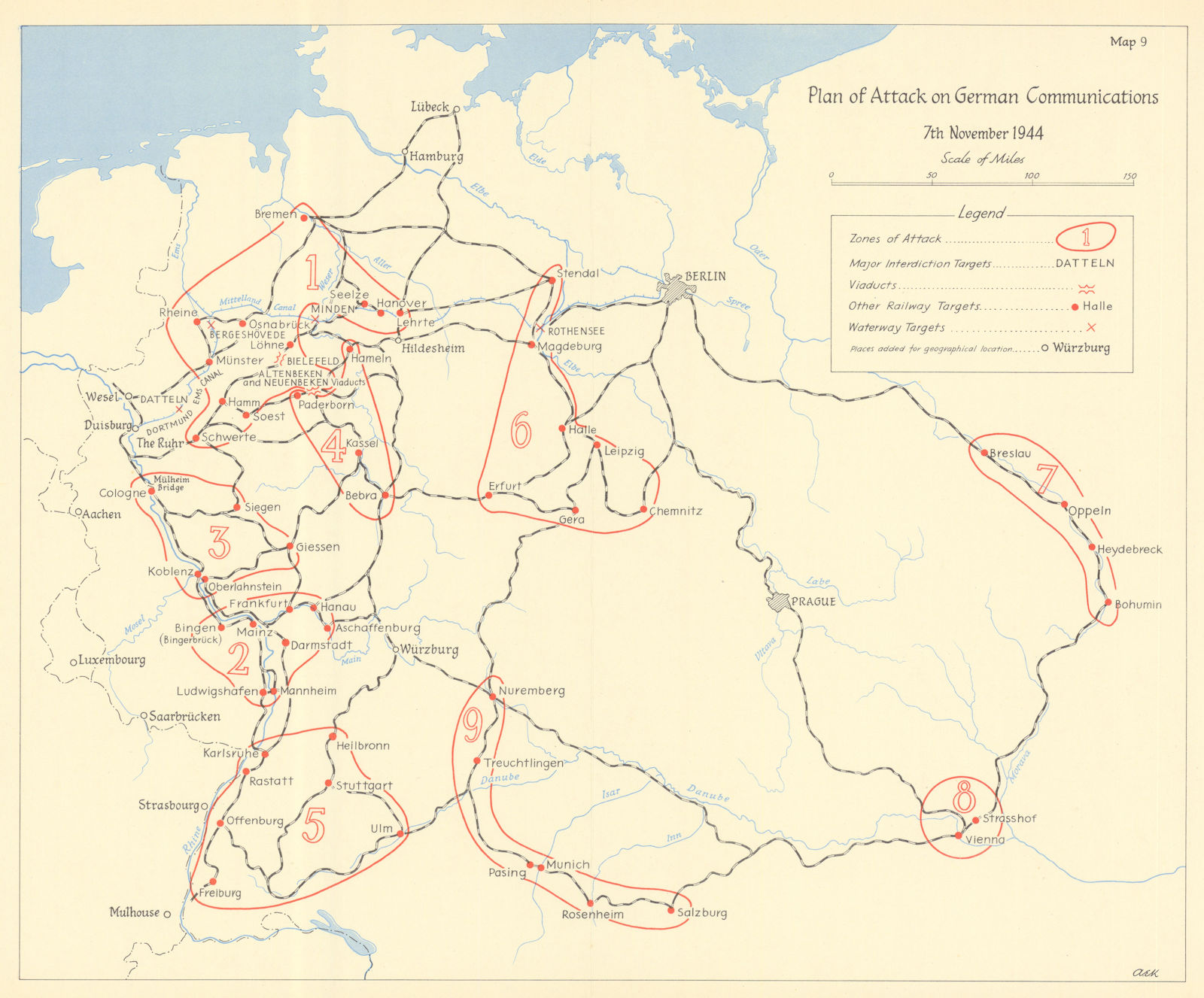 Associate Product Plan of attack on German communications 7 November 1944. World War Two 1961 map