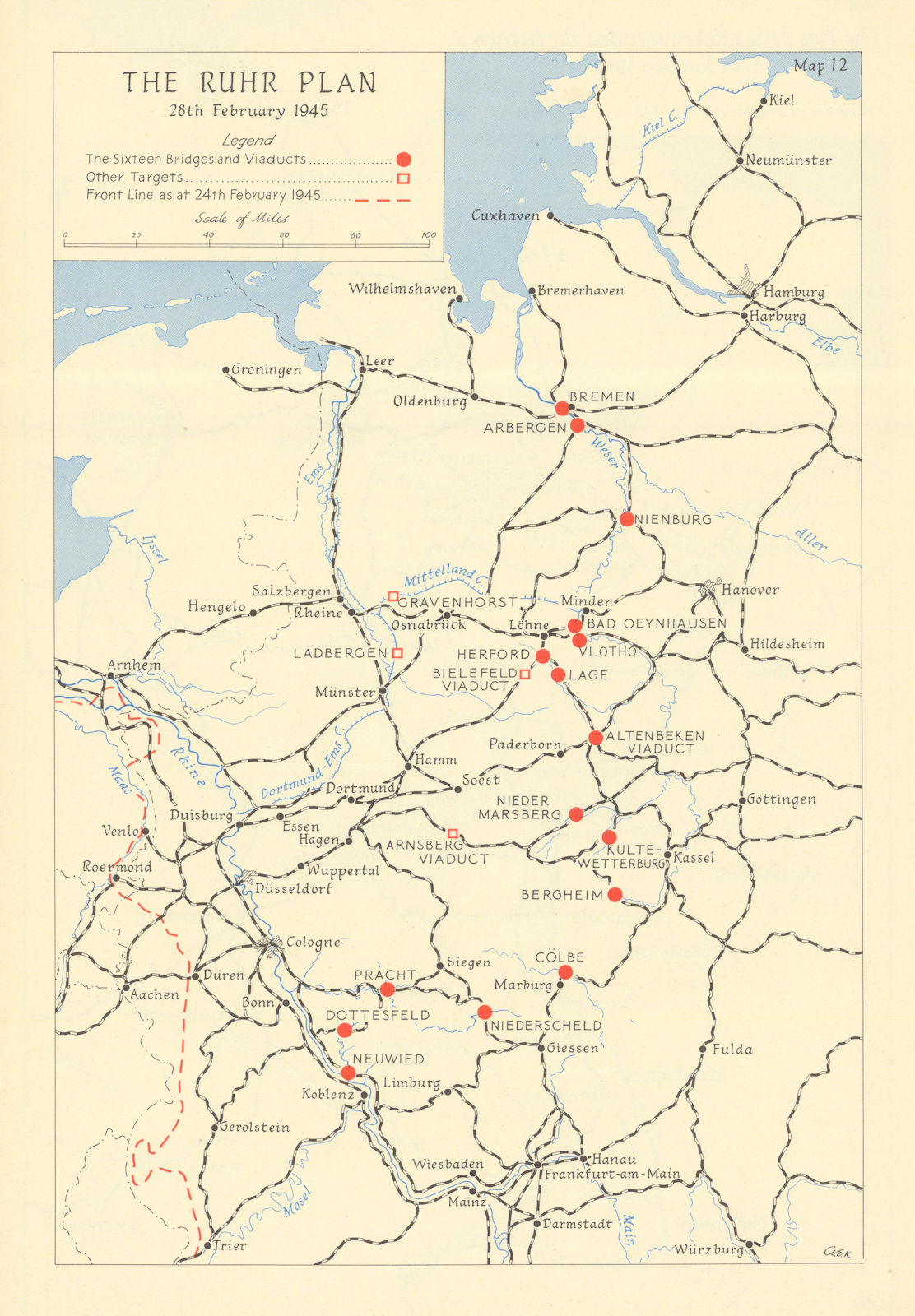 Associate Product RAF Bomber Command Battle of the Ruhr plan 28 Feb 1945. World War Two 1961 map