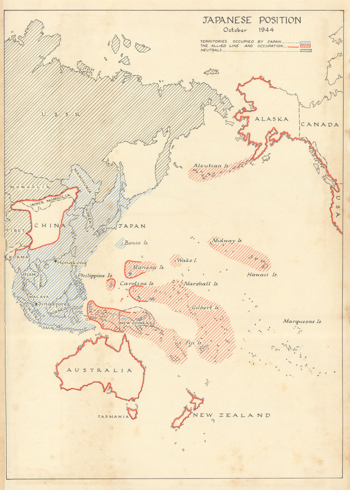 Associate Product Japanese occupied territory, October 1944. World War Two 1956 old vintage map