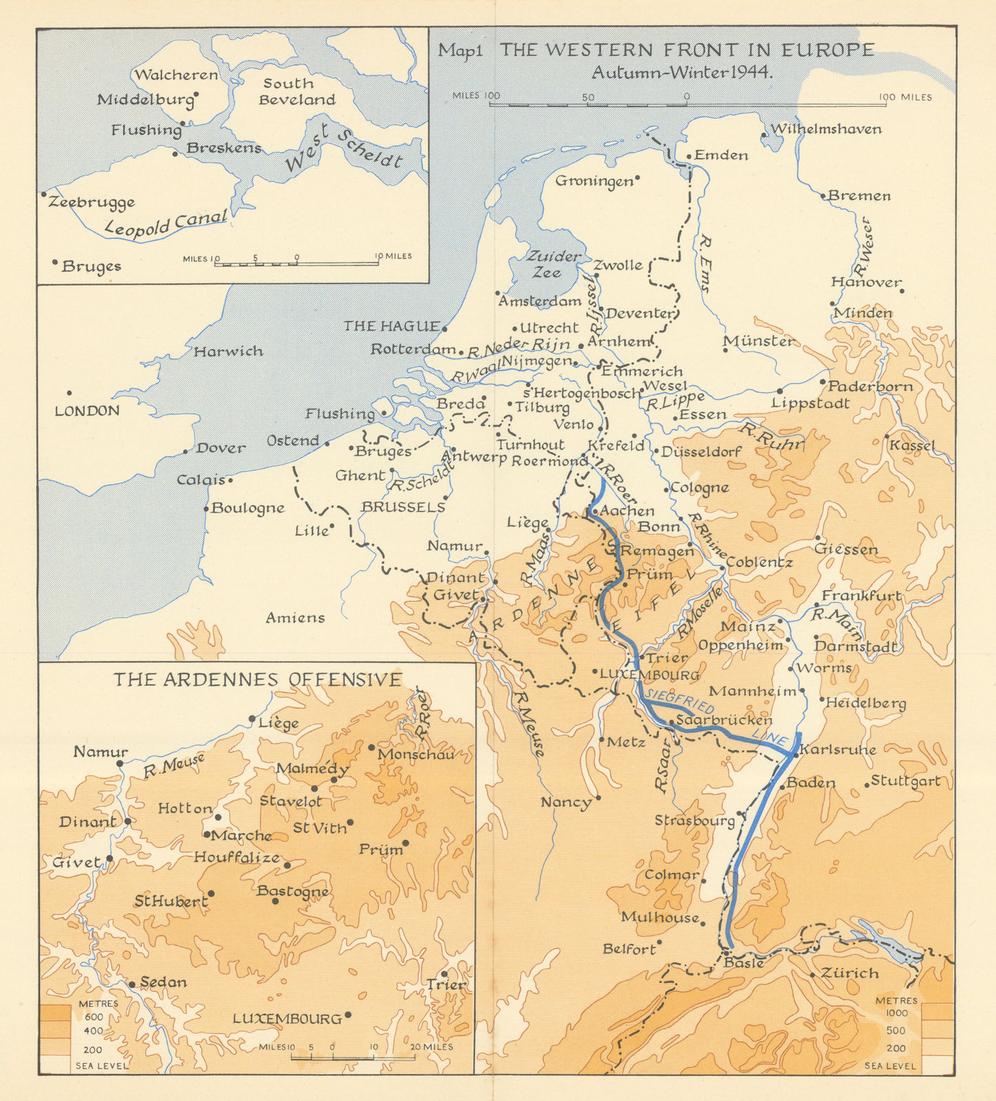 Associate Product Western Front in Europe, Autumn-Winter 1944. Ardennes Offensive. WW2 1956 map