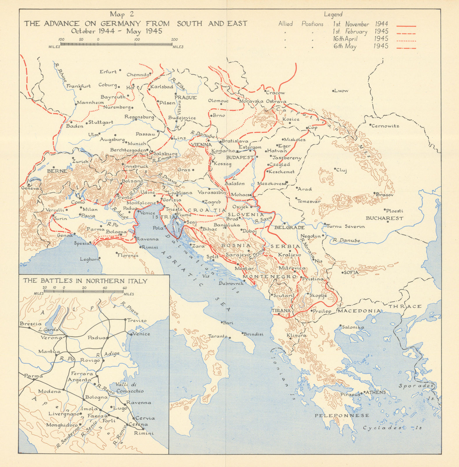 Associate Product Invasion of Germany from South & East Oct 1944-May 1945. World War Two 1956 map