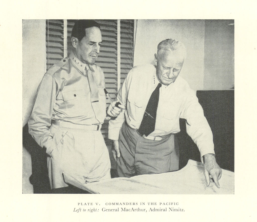 Allied Pacific Commanders. General MacArthur, Admiral Nimitz. World War Two 1956