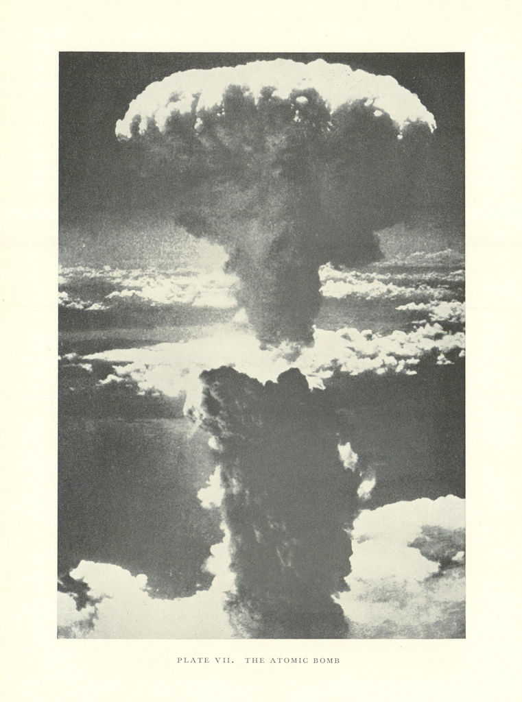 Associate Product Atomic bomb mushroom cloud over Nagasaki. World War Two 1956 old vintage print