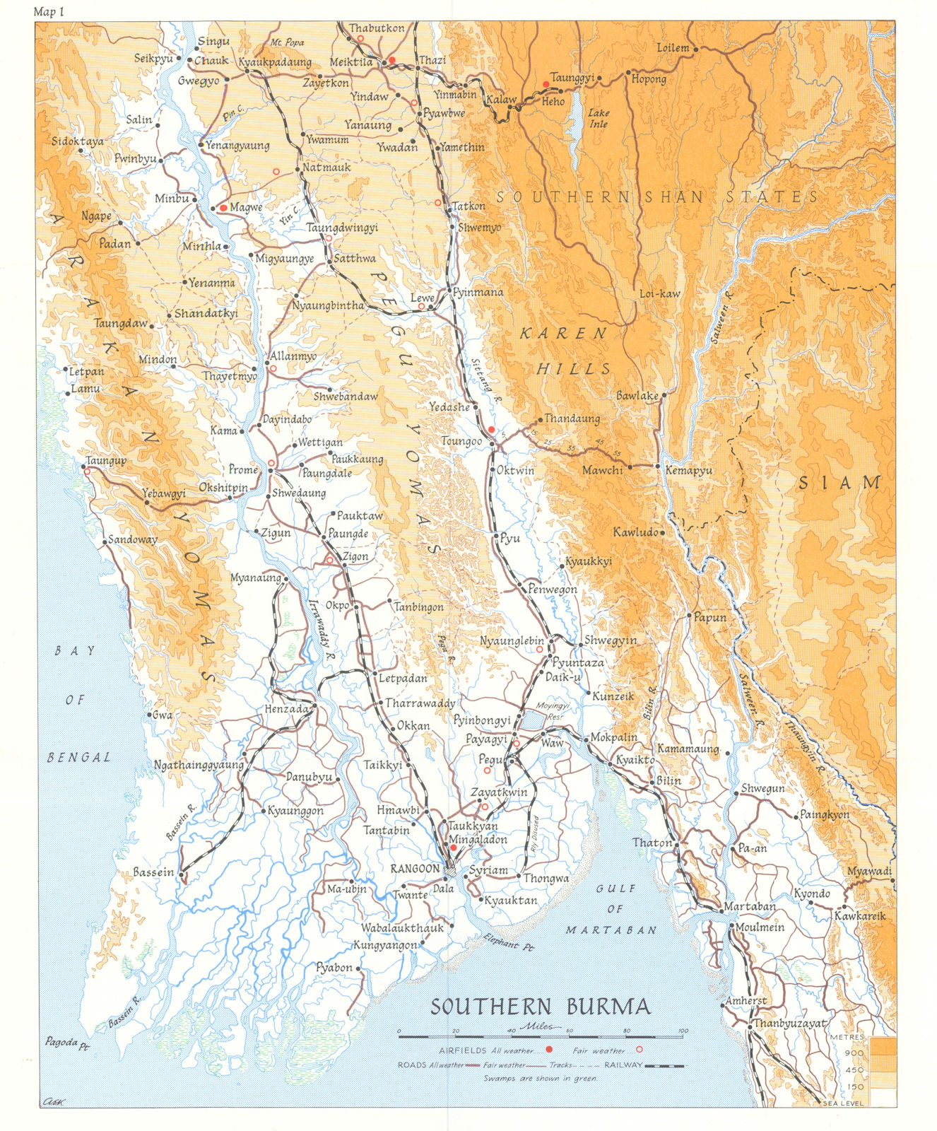 Associate Product Southern Burma 1945. Airfields. World War Two 1969 old vintage map plan chart