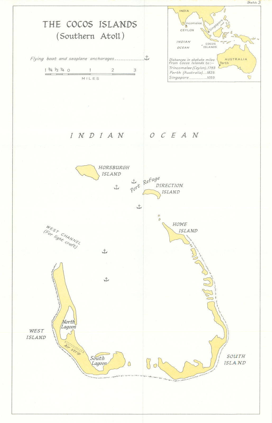 Associate Product Cocos Islands Southern Atoll 1945. Seaplane anchorages. World War Two 1969 map