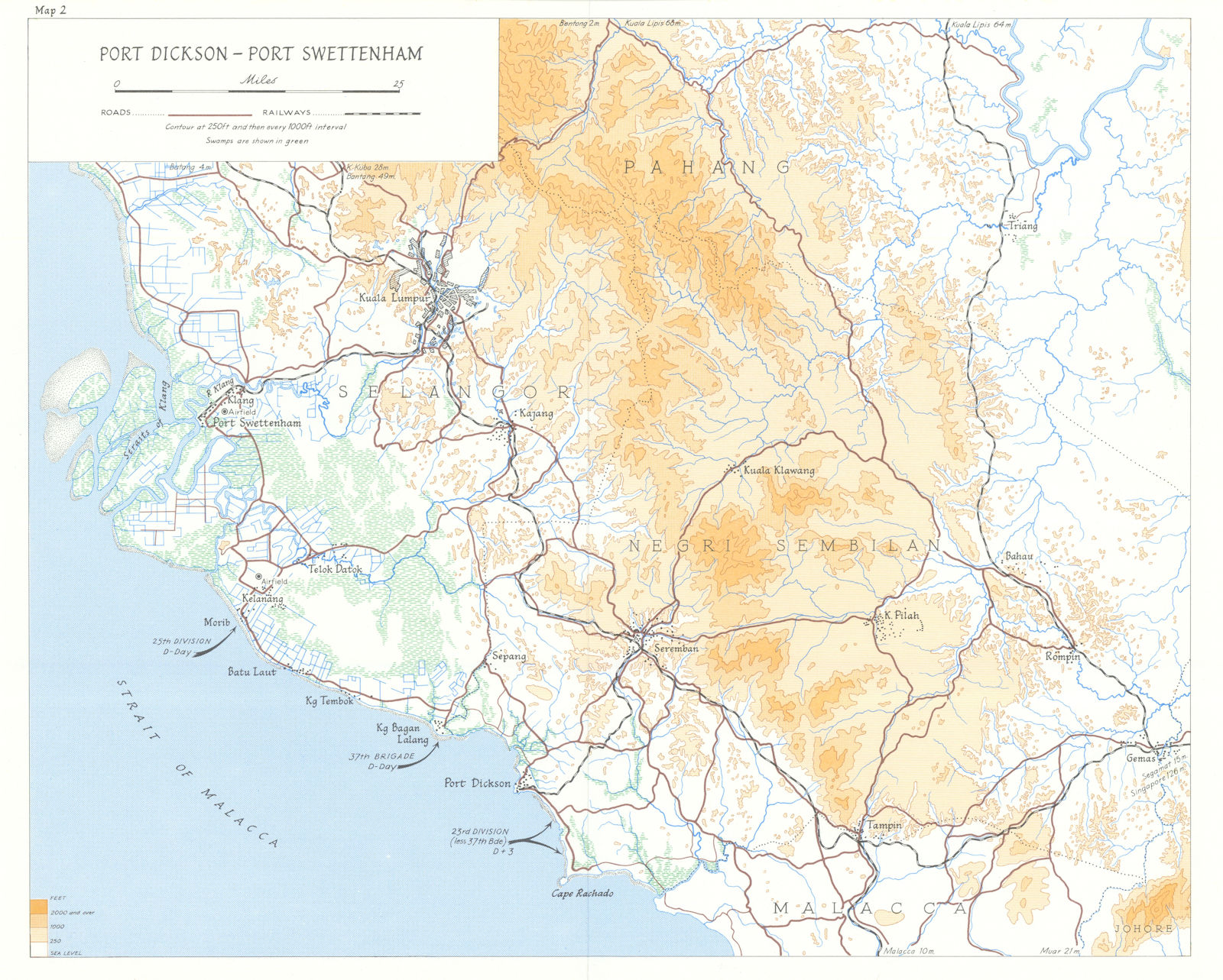 Associate Product Malaya invasion plan for August 1945. Port Dickson-Swettenham. WW2 1969 map