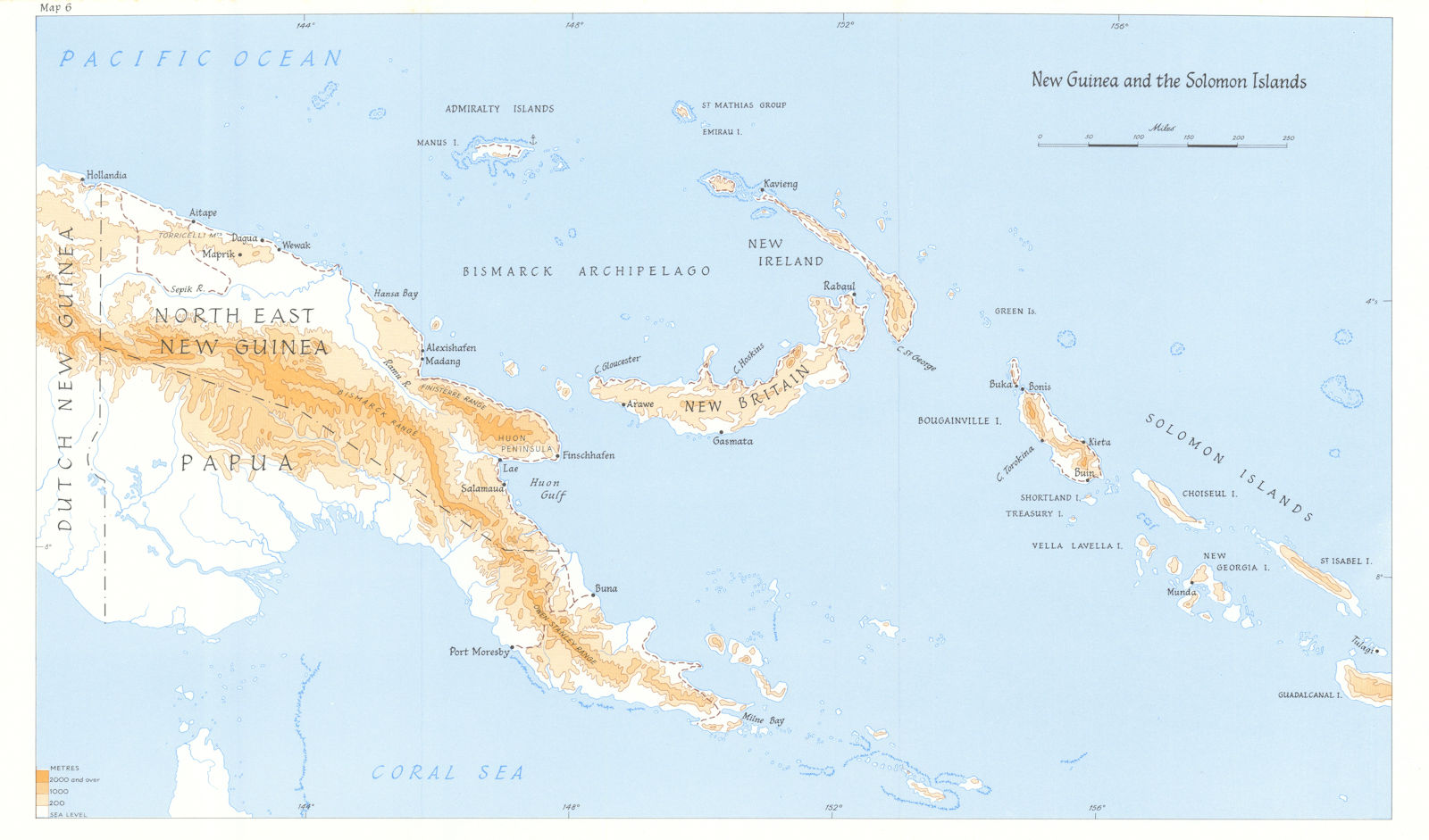 Eastern New Guinea and the Solomon Islands 1945. World War Two 1969 old map