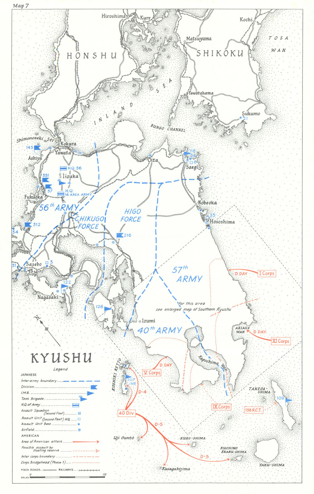 Associate Product Operation Olympic. Planned US invasion of kyushu, Japan 1945. WW2 1969 old map