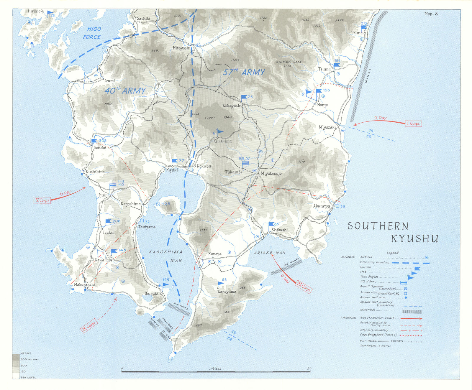 Associate Product Operation Olympic. Planned 1945 US invasion of Southern Kyushu, Japan 1969 map