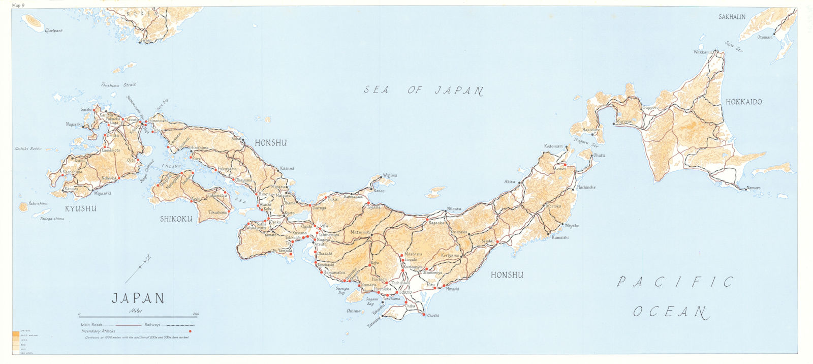 Associate Product US incendiary bombing of Japanese cities 1945. World War Two 1969 old map