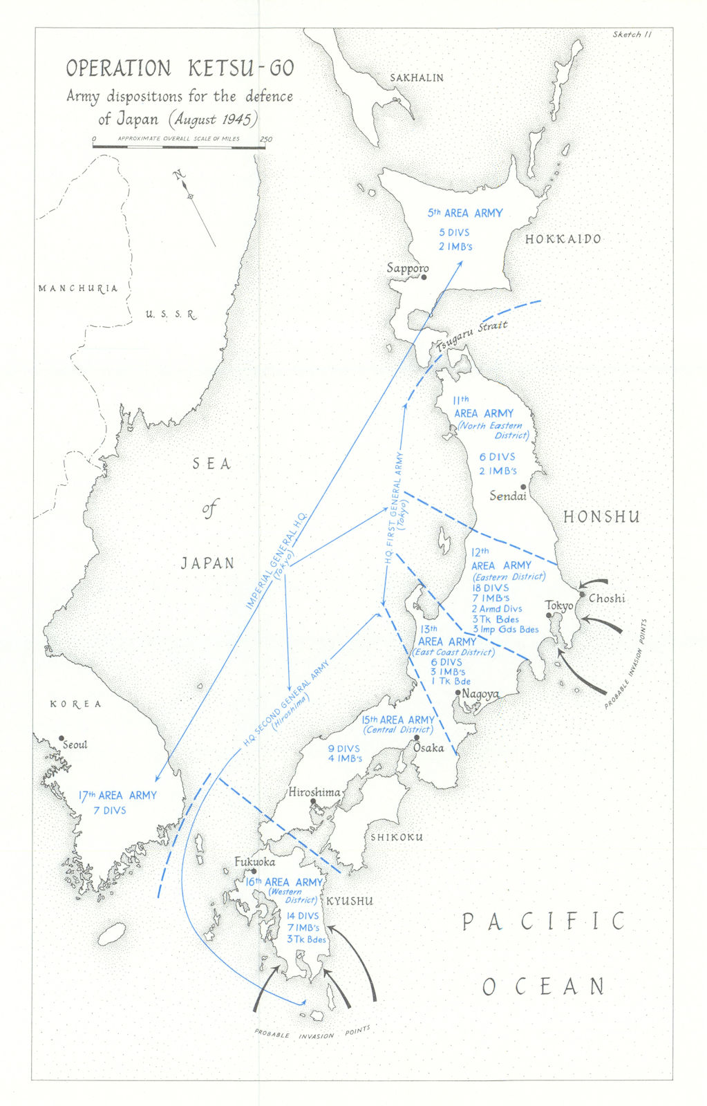 Associate Product Operation Ketsu-Go: Defence of Japan, August 1945. World War Two 1969 old map