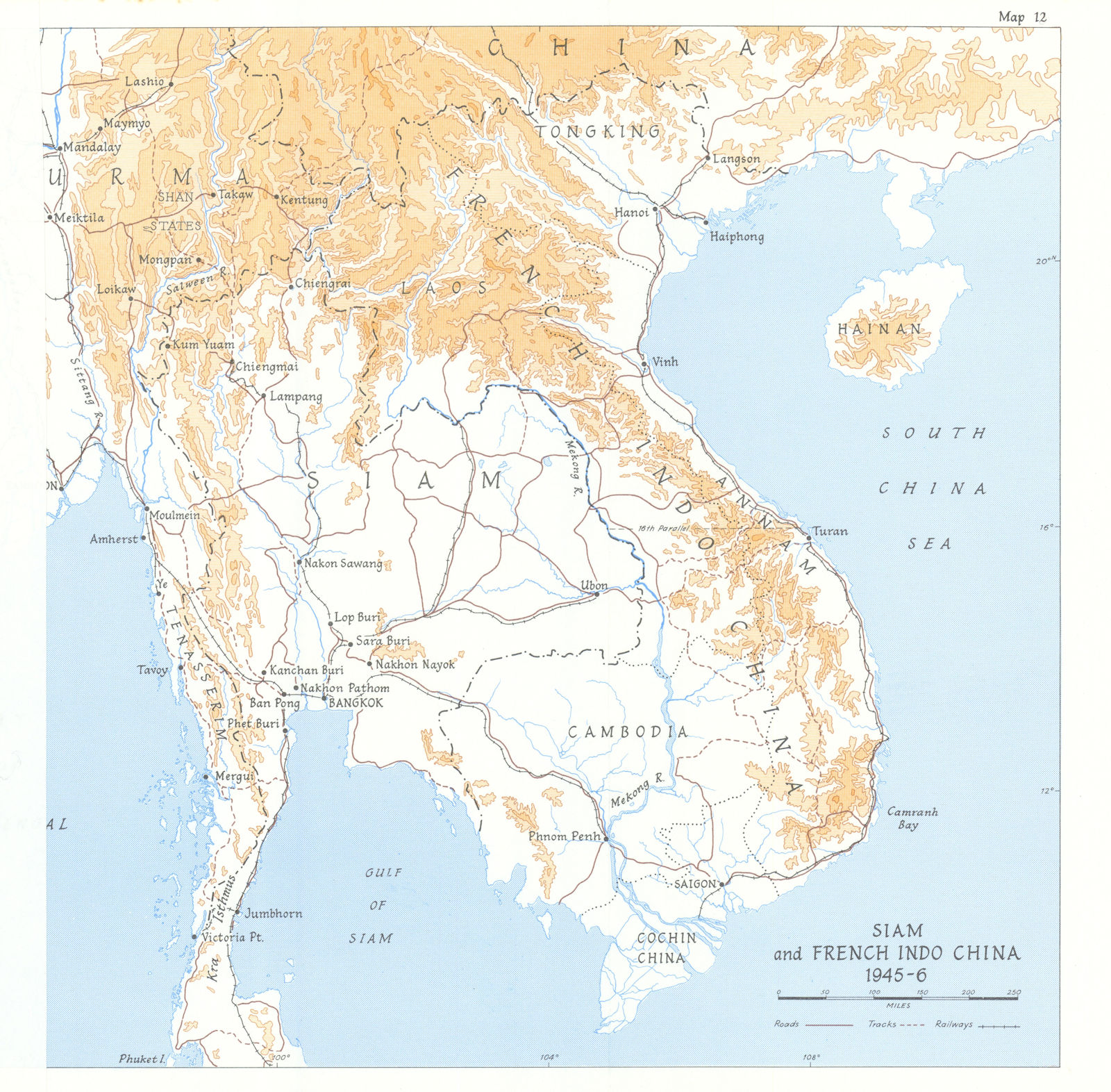 Associate Product Siam and French Indo-China 1945-1946. World War Two 1969 old vintage map chart