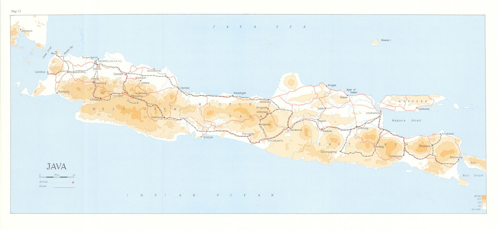 Associate Product Java in 1945. Airfields & roads. World War Two 1969 old vintage map plan chart