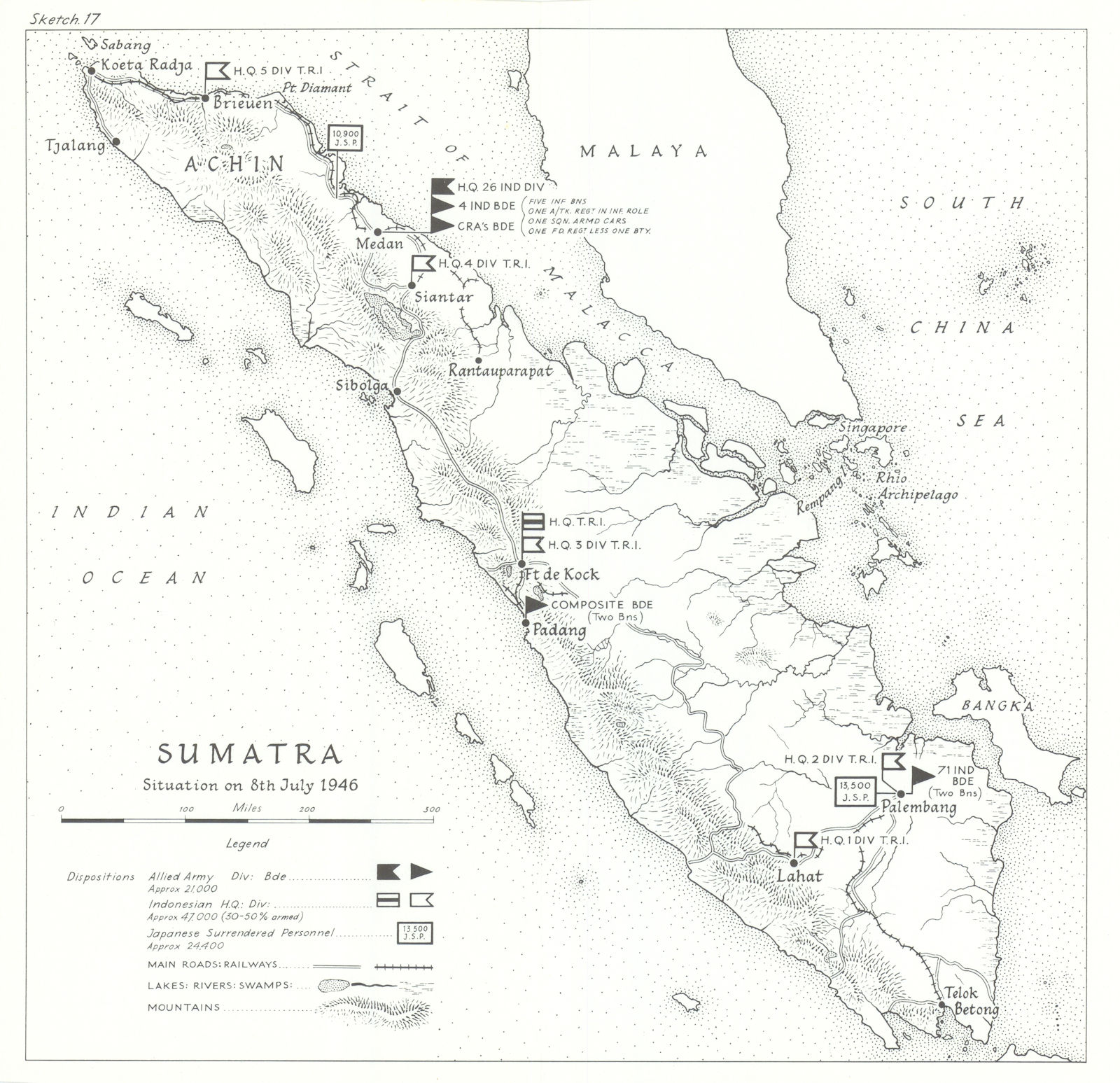 Associate Product Sumatra July 1946. Indonesian National Revolution. Surrendered Japanese 1969 map