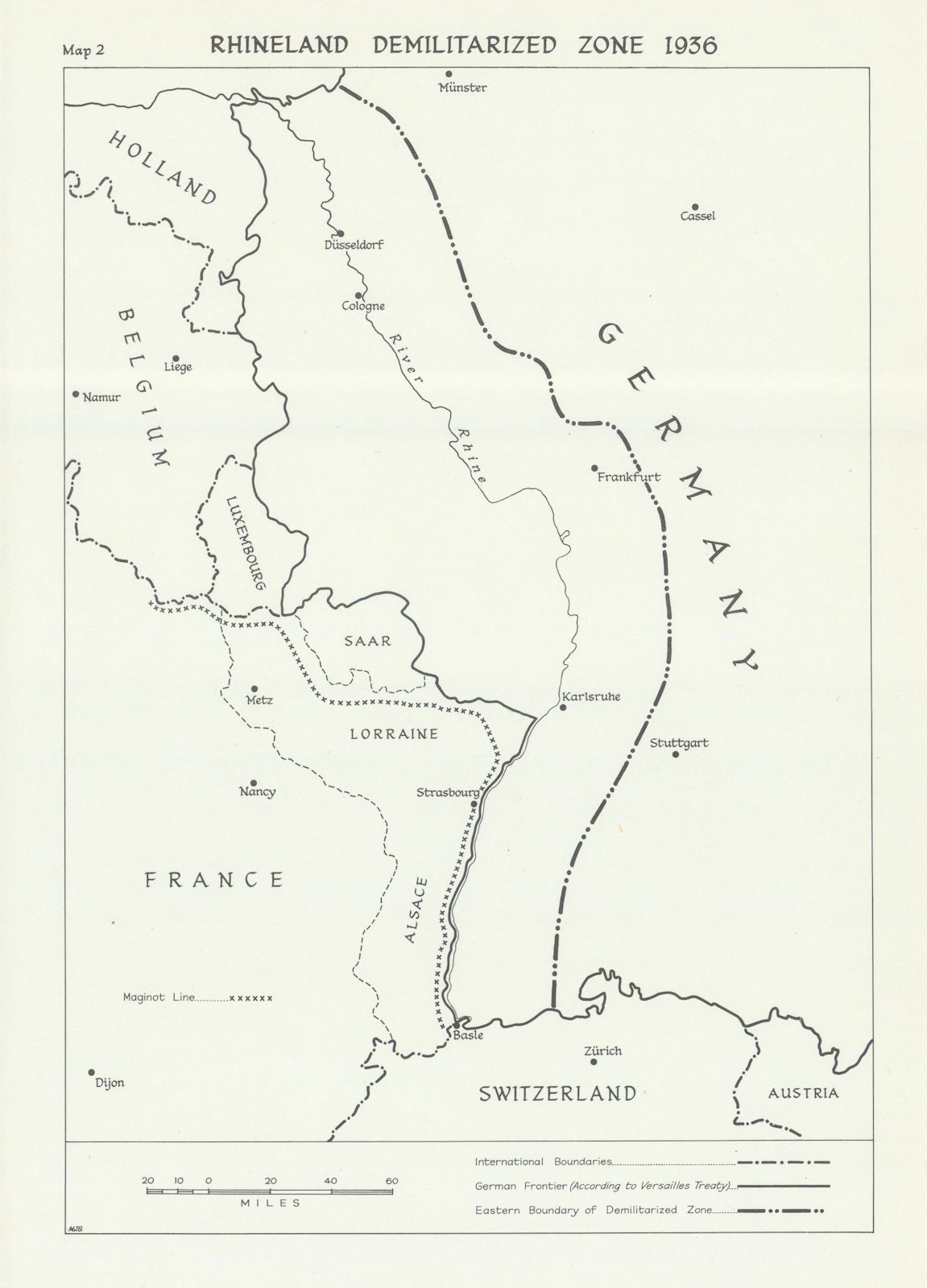 Associate Product Rhineland Demilitarised Zone 1936. Nazi Germany. Maginot Line 1976 old map