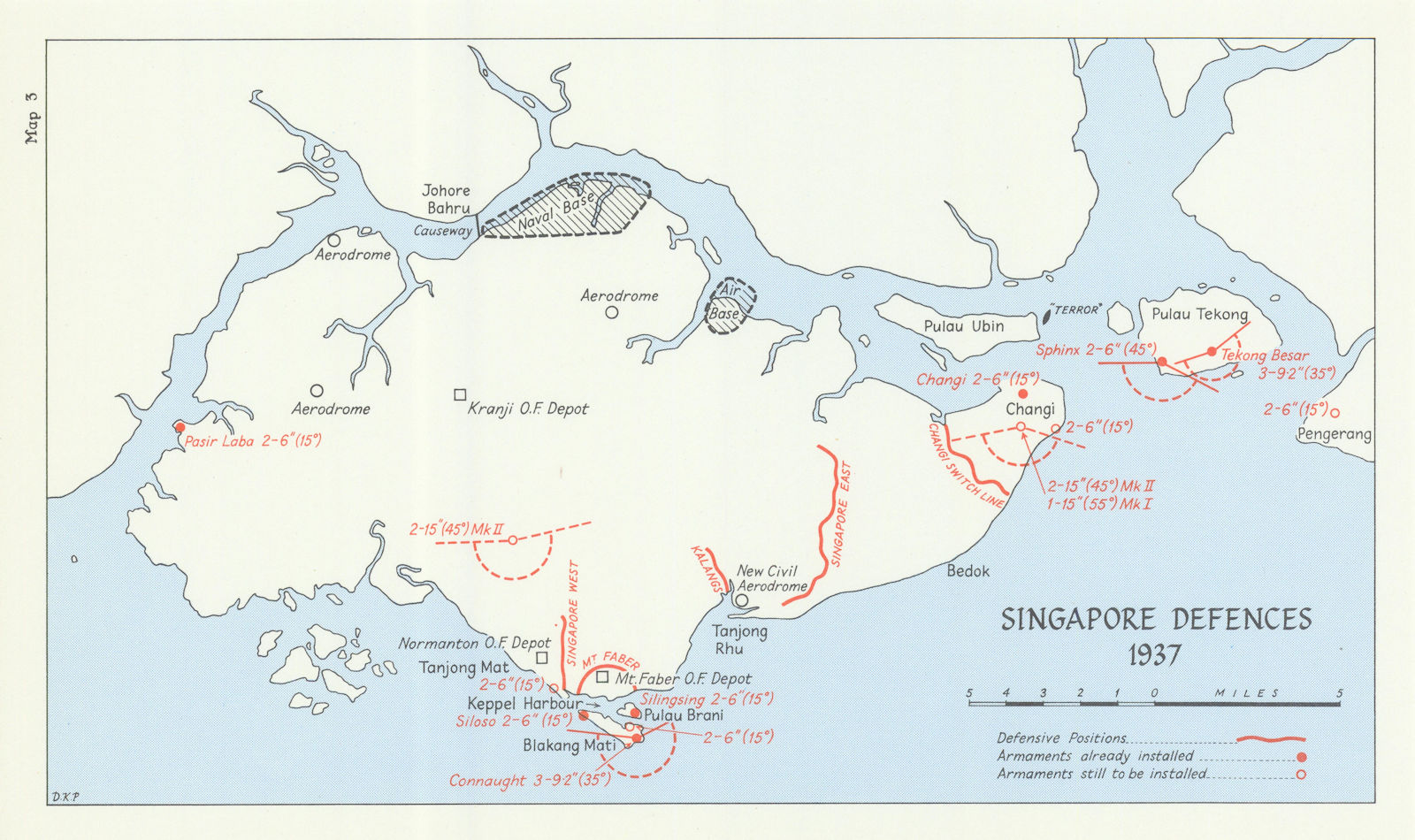 Associate Product Singapore Defences 1937. Armaments Defensive positions. World War Two 1976 map