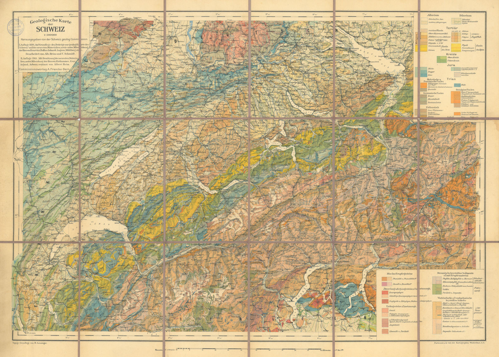 Associate Product Geologische Karte der Schweiz. SCNAT. Geological map of Switzerland 54x76cm 1912