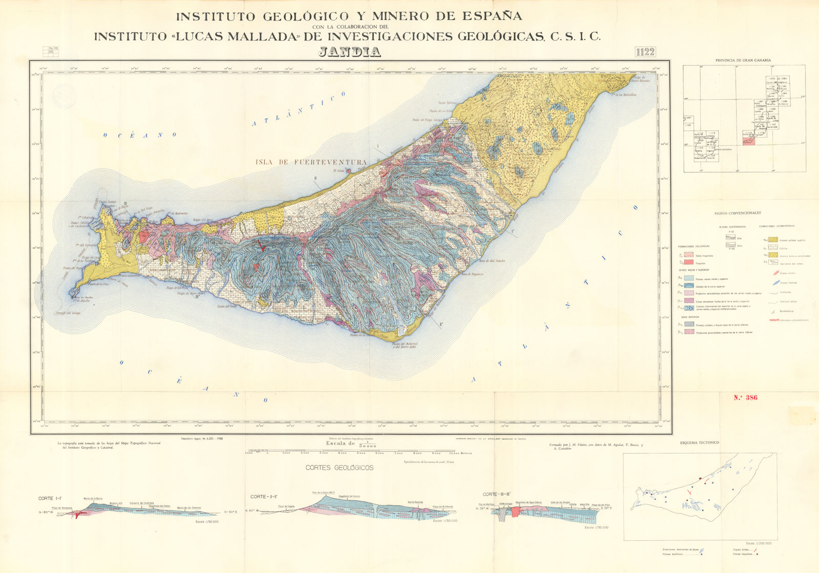 Jandia, Southern Fuerteventura Geological map. Canary islands. IGME 60x87cm 1958