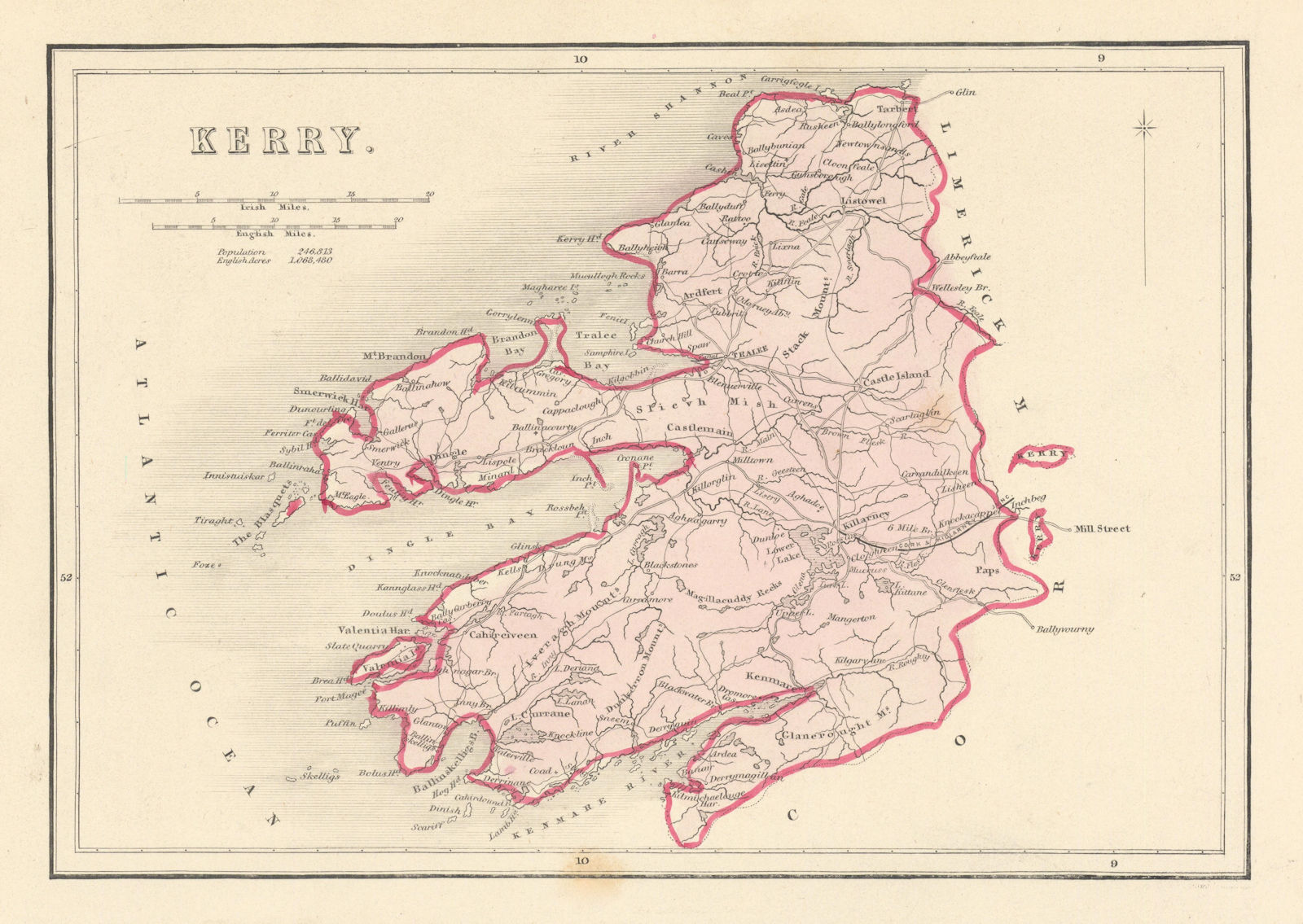 Associate Product Antique KERRY county map by Alfred ADLARD. Ireland 1843 old chart