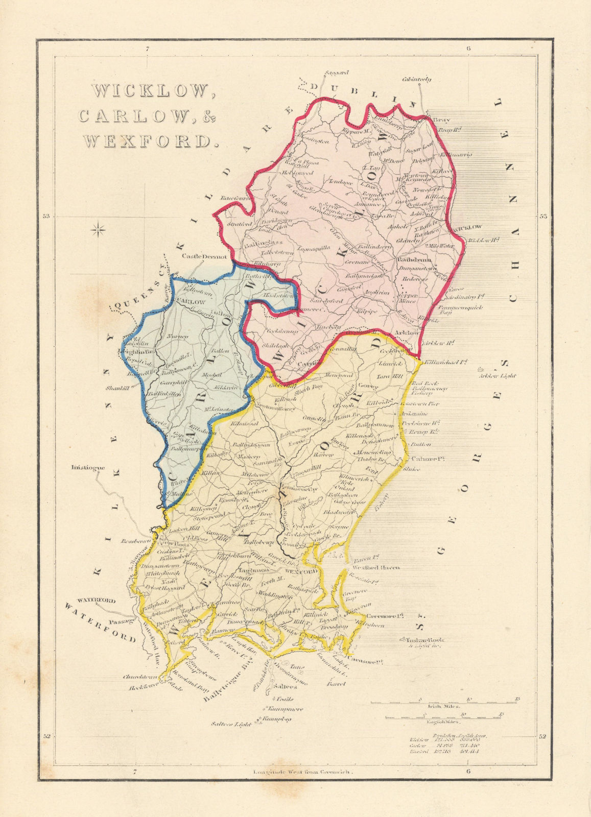 Associate Product Antique WICKLOW, CARLOW & WEXFORD county map by Alfred ADLARD. Ireland 1843