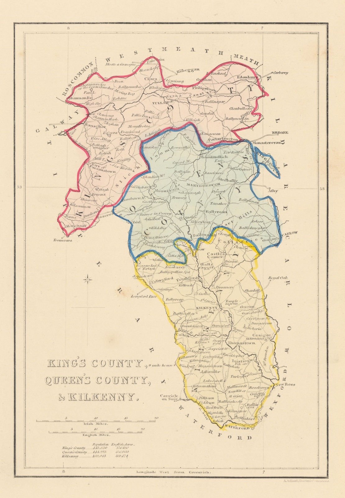 Associate Product Antique KING'S & QUEEN'S COUNTY & KILKENNY map. ADLARD. Offaly Laois 1843