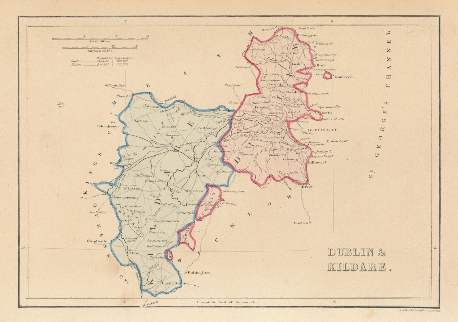 Associate Product Antique DUBLIN & KILDARE county map by Alfred ADLARD. Ireland 1843 old