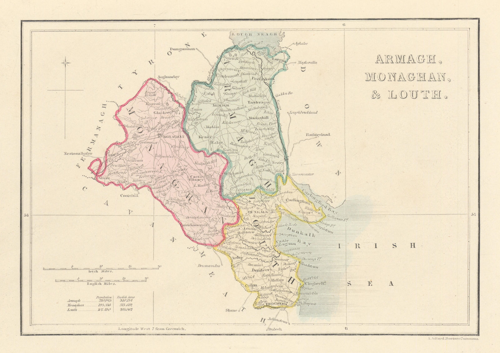 Associate Product Antique ARMAGH, MONAGHAN & LOUTH county map. ADLARD Northern Ireland Ulster 1843