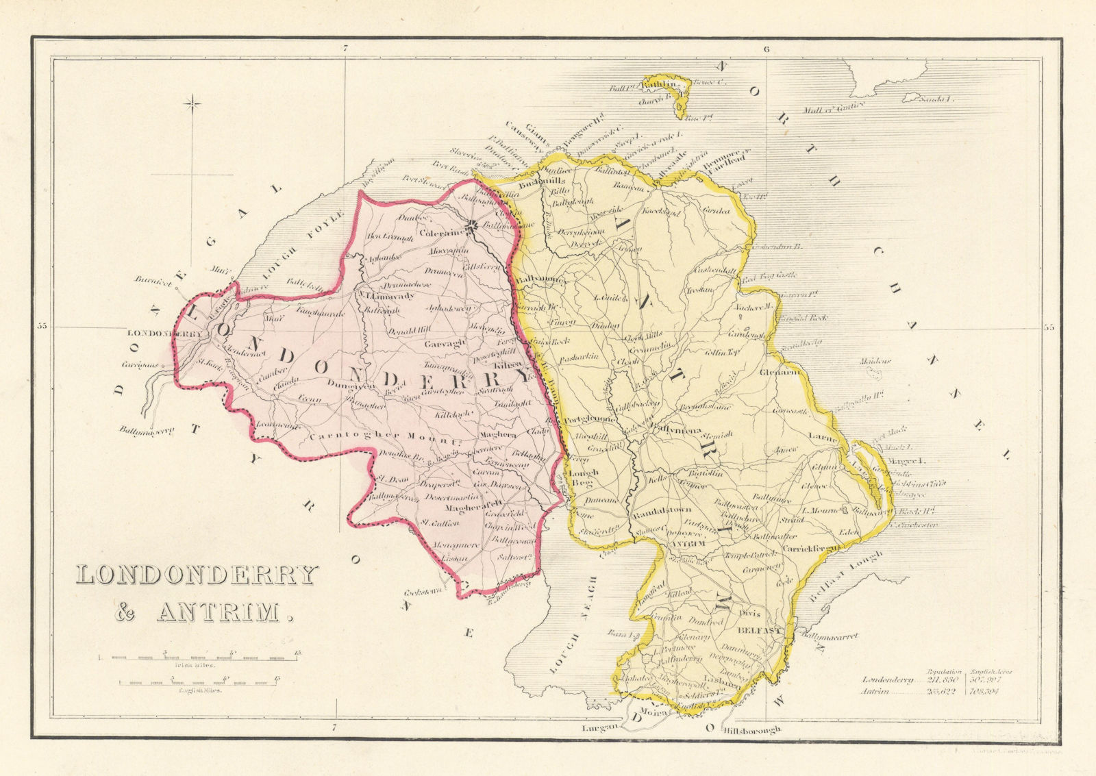 Associate Product Antique LONDONDERRY & ANTRIM county map. ADLARD. Northern Ireland Ulster 1843