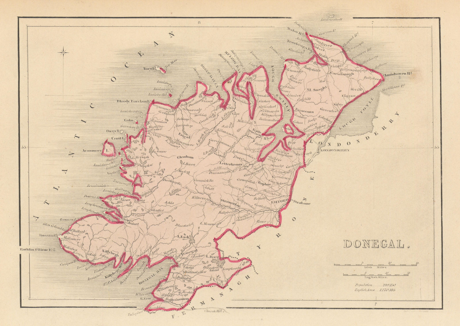 Associate Product Antique DONEGAL county map by Alfred ADLARD. Ireland 1843 old