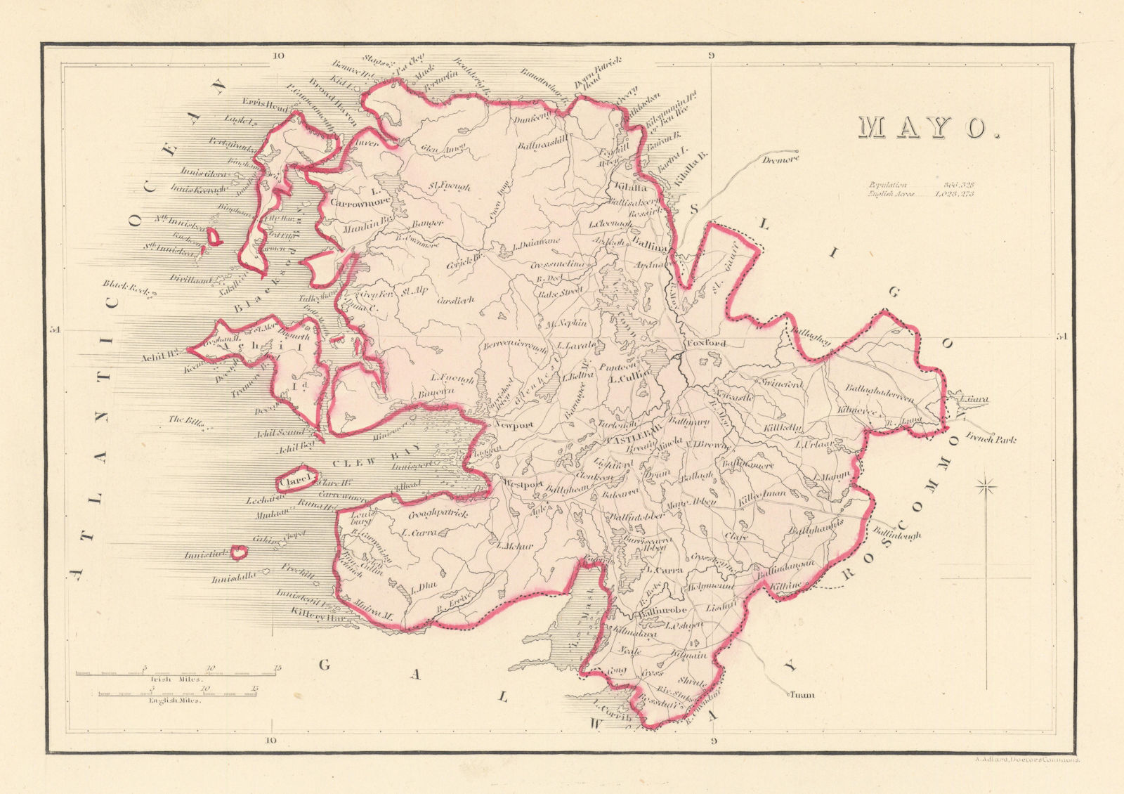 Associate Product Antique MAYO county map by Alfred ADLARD. Ireland 1843 old chart