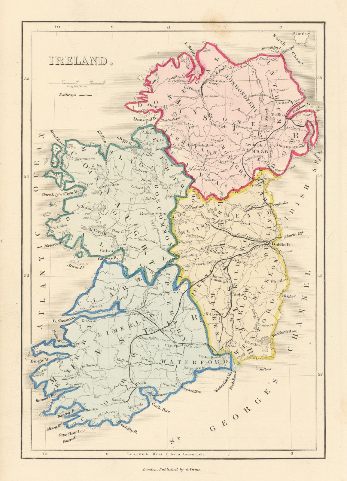 Associate Product Antique map of IRELAND with railways, counties & provinces by Alfred ADLARD 1843