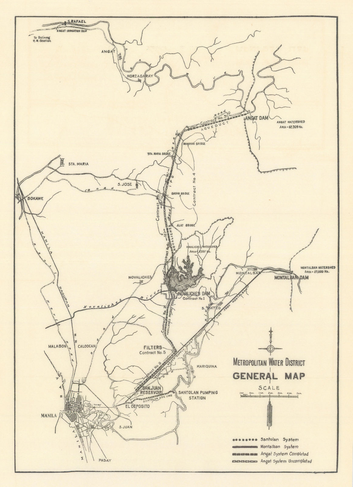 Manila Metropolitan Water District General Map. Philippines 1935 old