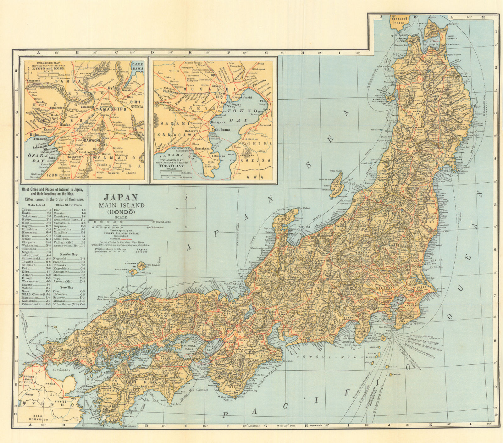 Japan. The main island (Hondo); Shikoku, Awaji 1930 old vintage map plan chart