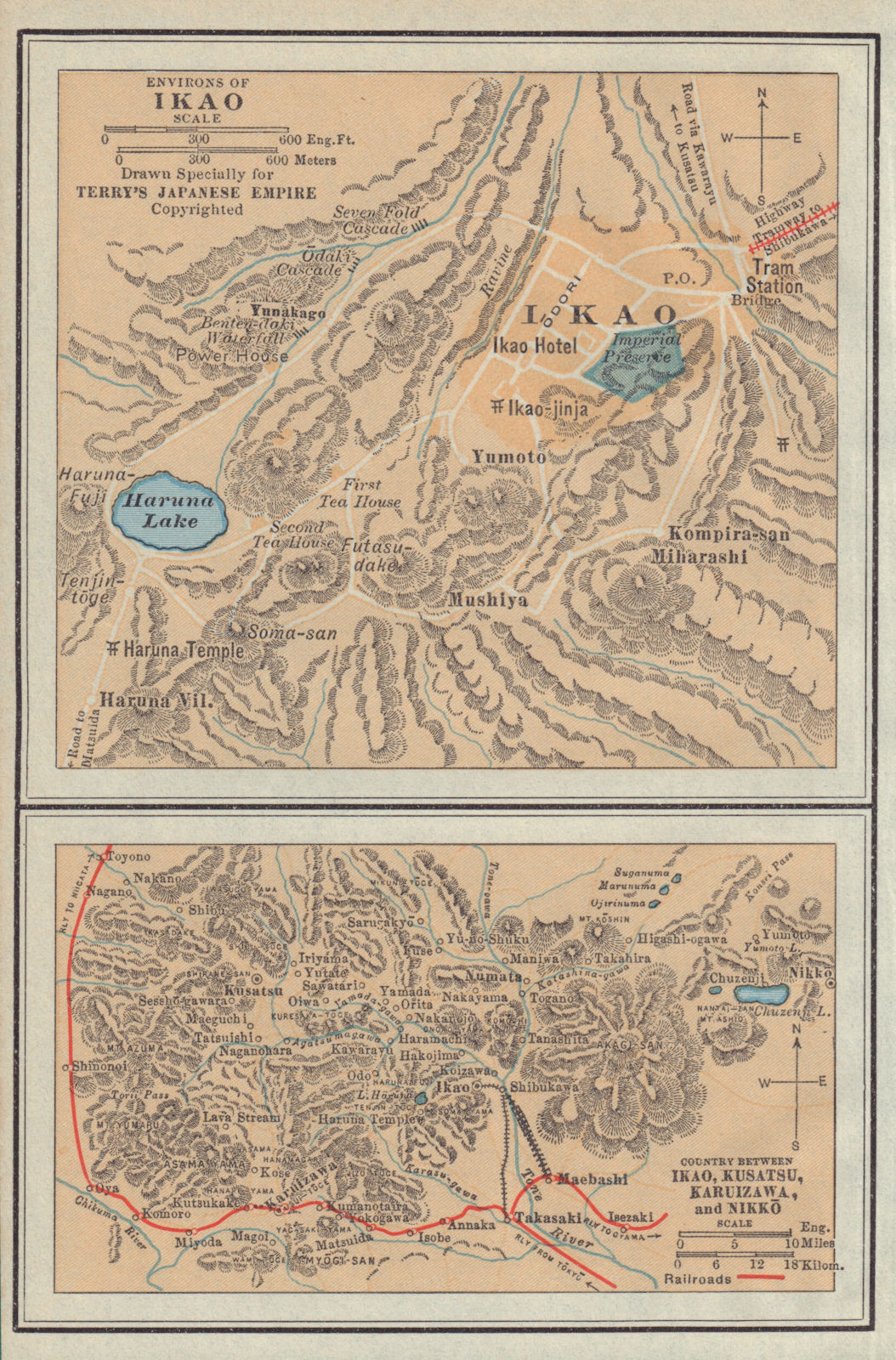 Ikao environs. Country between Ikao, Kusatsu, Karuizawa & Nikko. Japan 1930 map