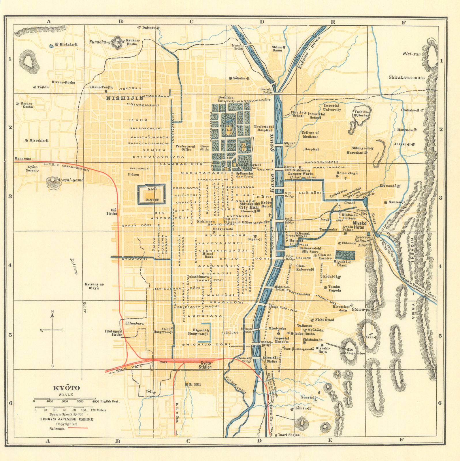 Associate Product Kyoto town/city plan. Japan antique tourist map 1930 old chart