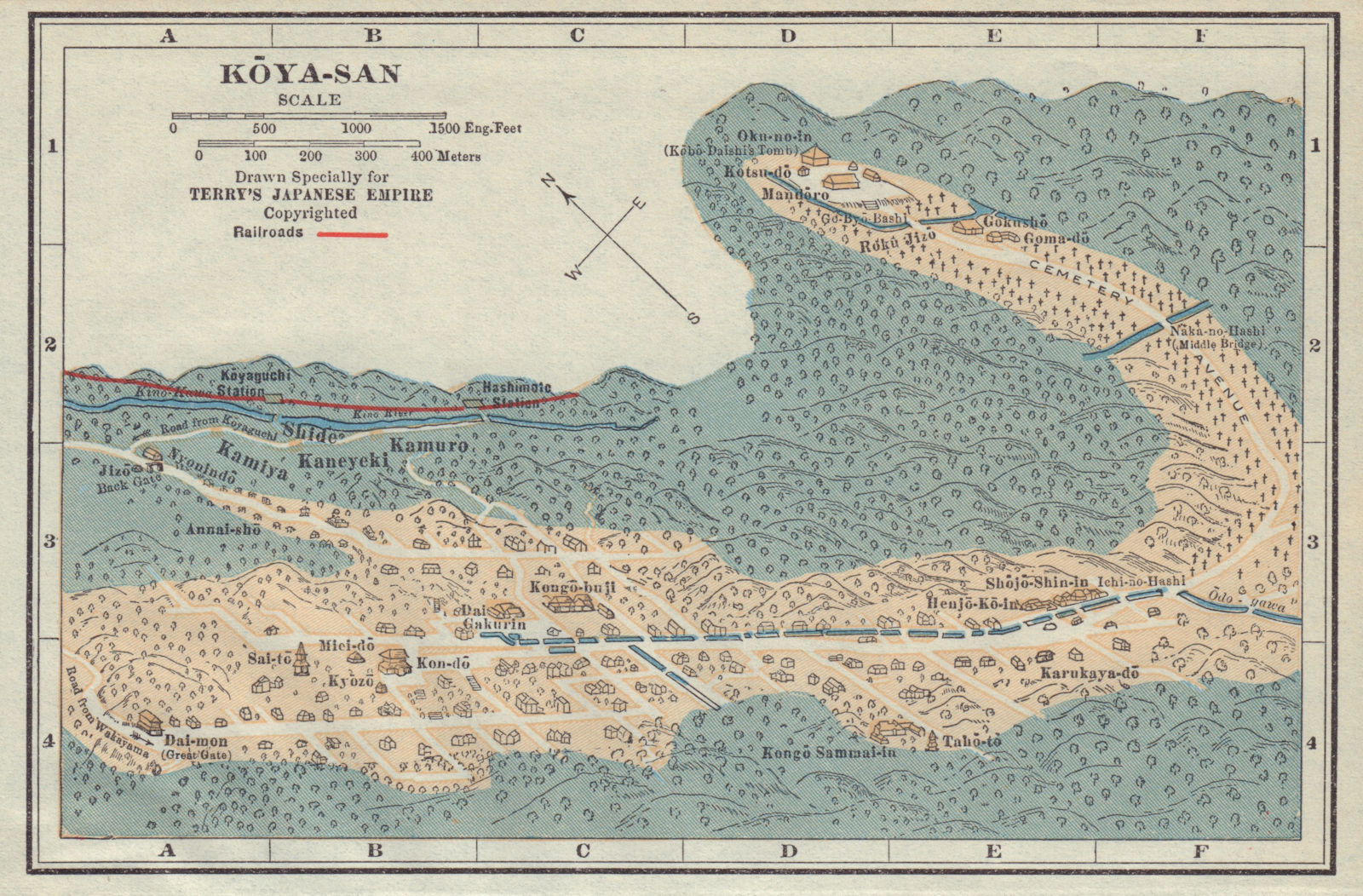 Associate Product Koya-san. Mount Koya Temple Complex, Japan antique tourist map 1930 old