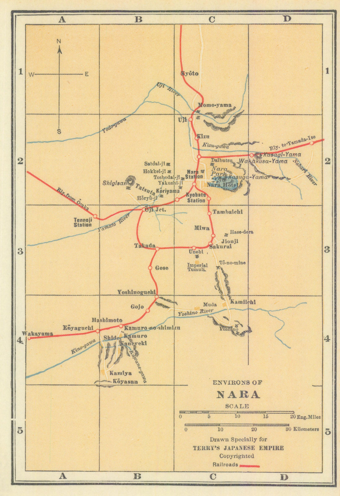 Associate Product Environs of Nara. Japan antique tourist map 1930 old plan chart