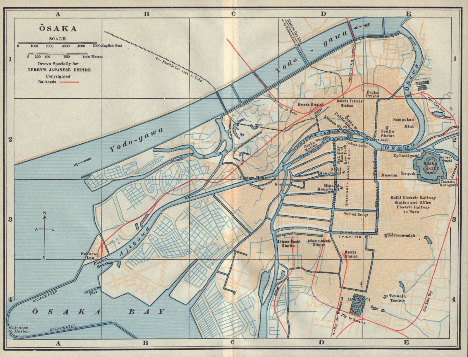 Osaka town/city plan. Japan antique tourist map 1930 old chart