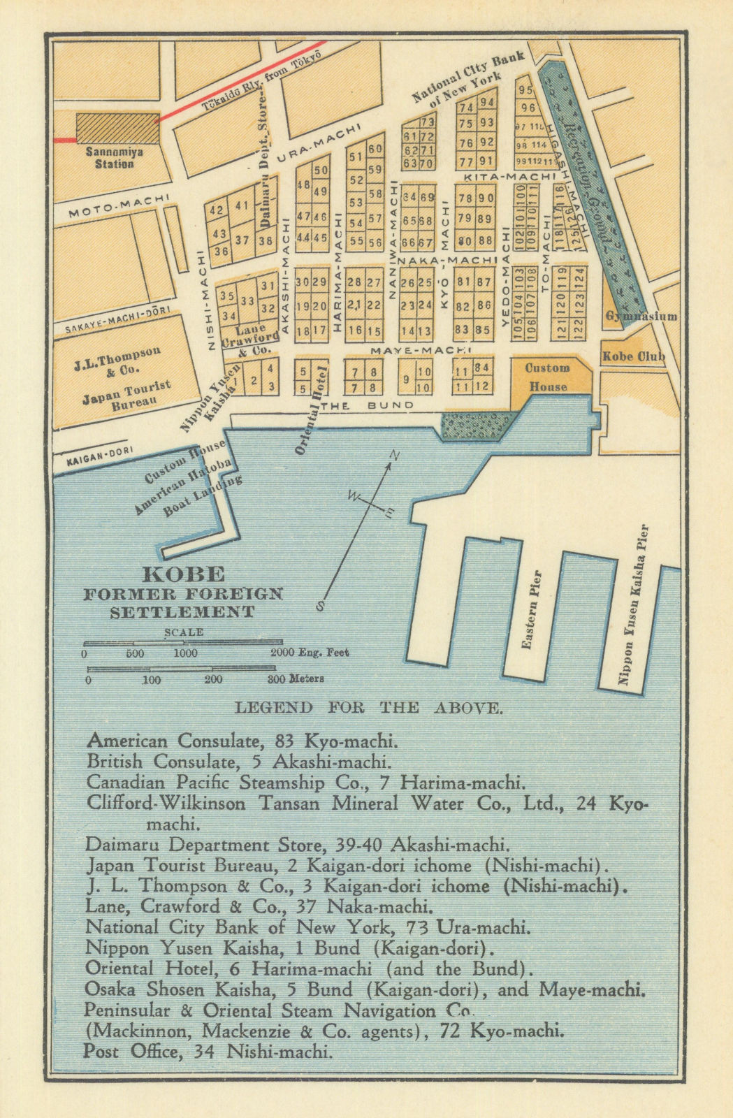 Associate Product Kobe Former Foreign Settlement town/city plan. Japan antique tourist map 1930